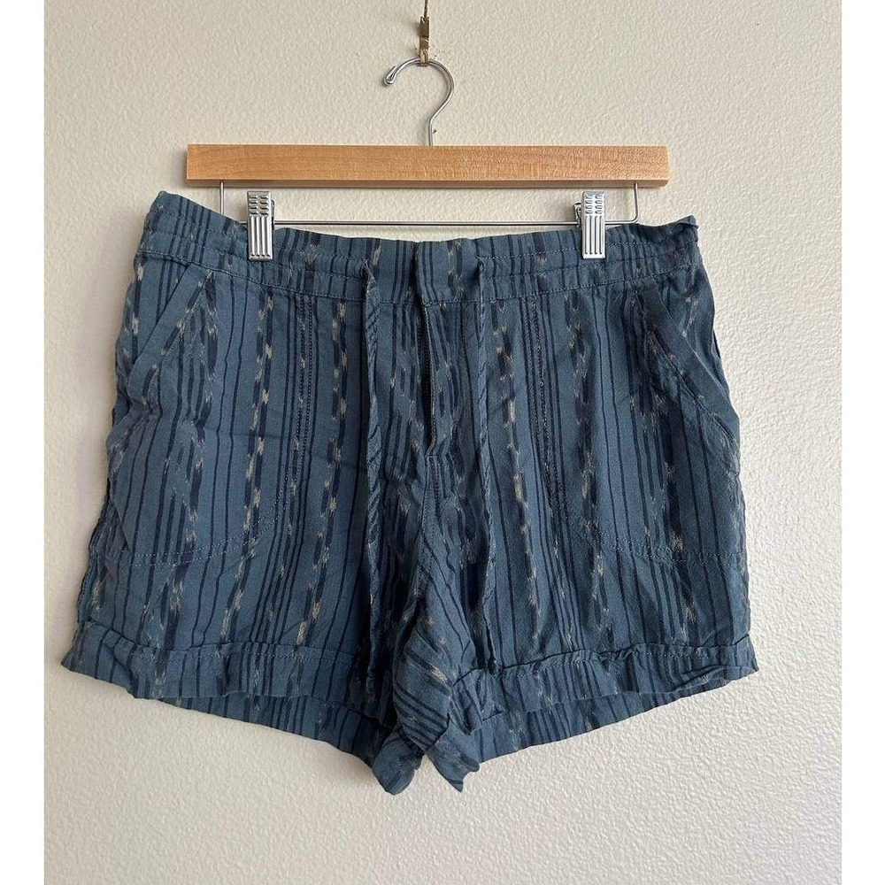 Prana Blue Ikat Print Pull On Shorts M Boho Gorpcore Vacation Elastic Waist